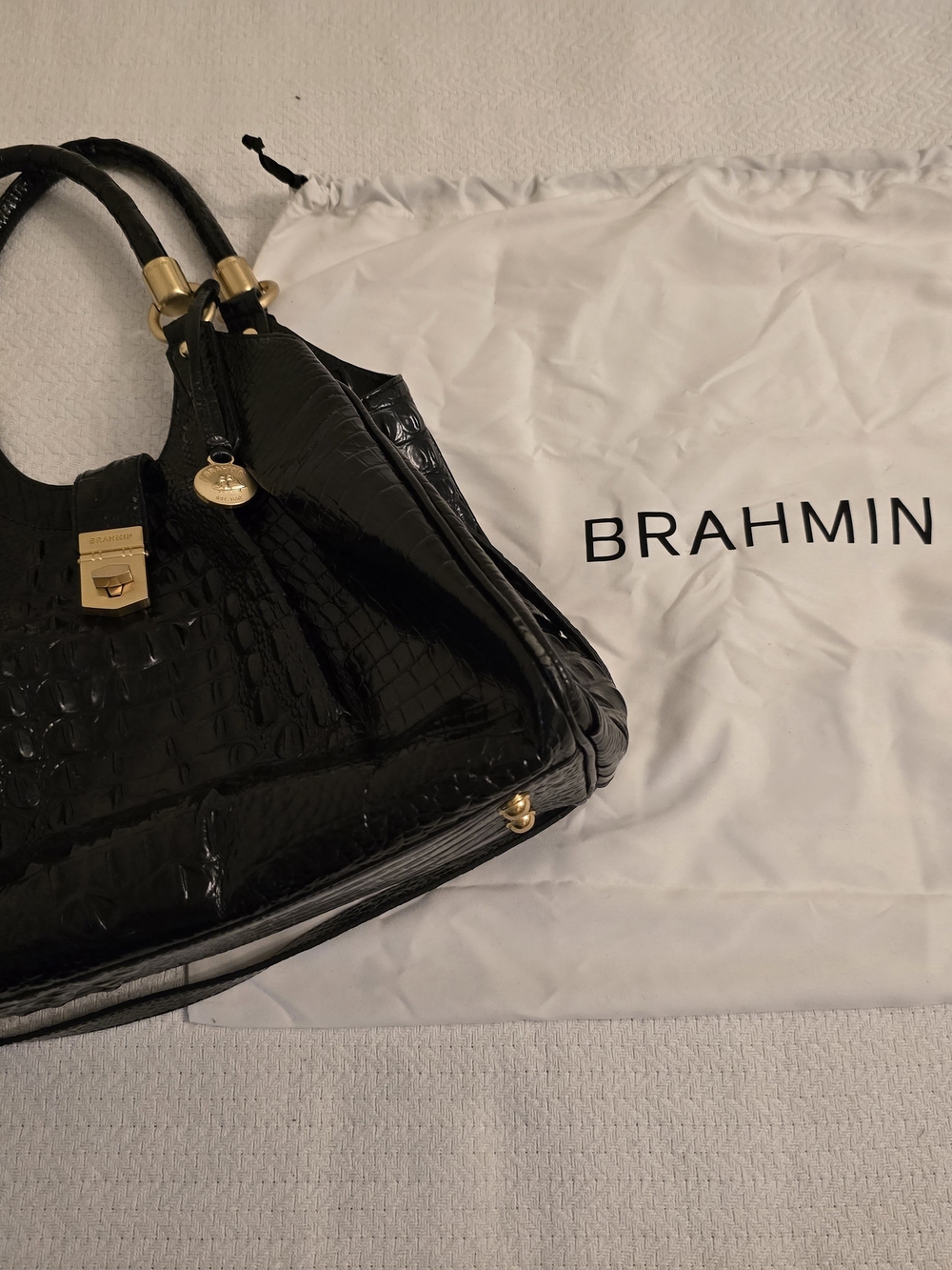 Brahmin Black Croc-Embossed Leather Tote